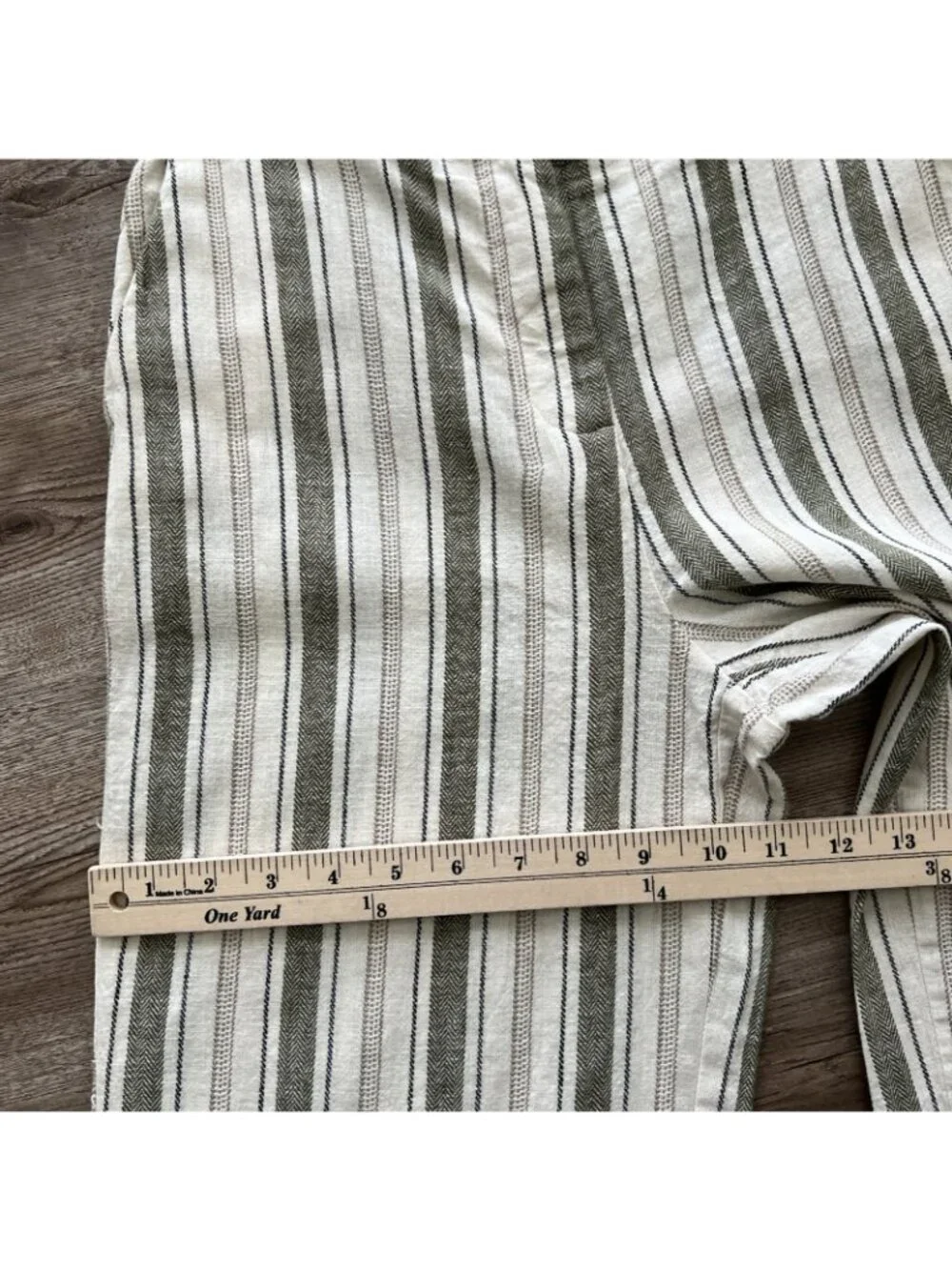 Zara Linen Blend Wide Leg Trousers Womens XS Cream Stripe High Waist Full Length